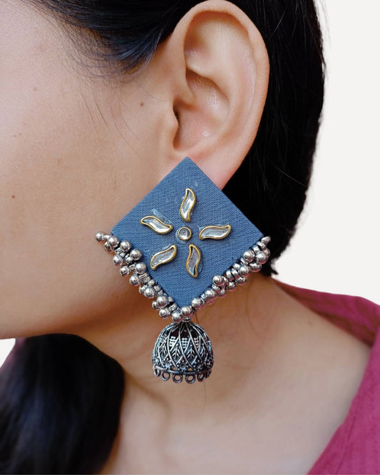 Dusky blue and kundan jhumka