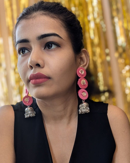 Pink Mirror Drop Earrings