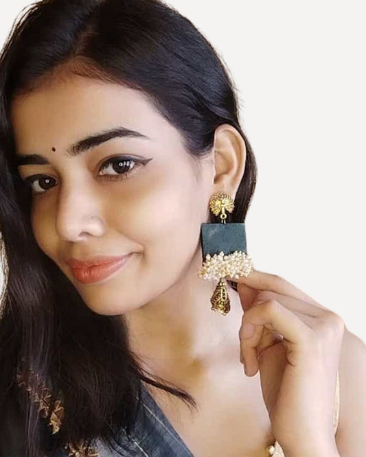 Dark Green beaded jhumka