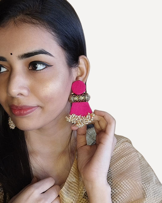 Pink and golden long jhumka