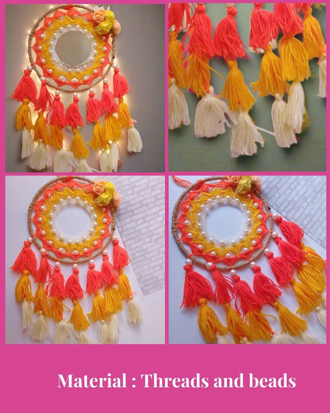 Orange Tassel & Pearl Flower Ring