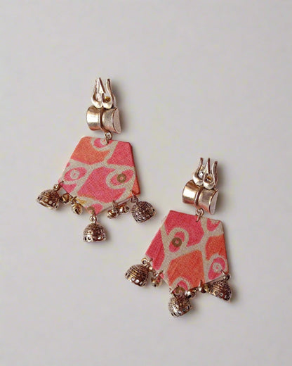 Orange Trishul Charm Earrings