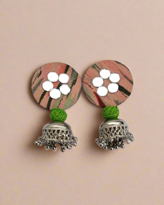 Peach-Green Printed Jhumki