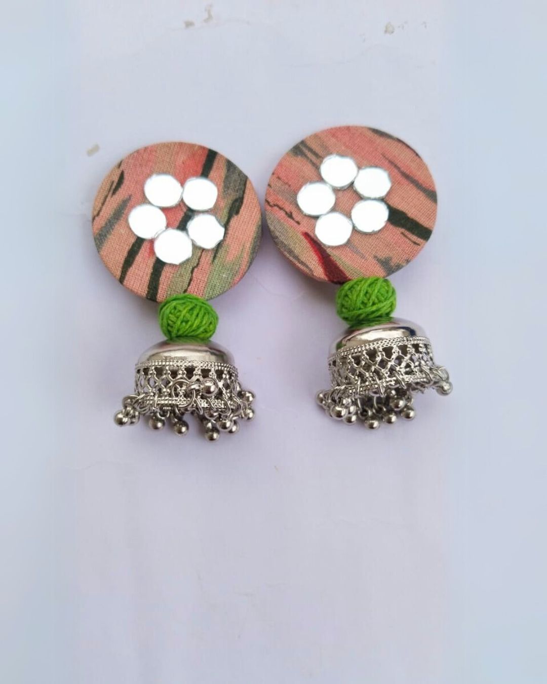 Peach-Green Printed Jhumki