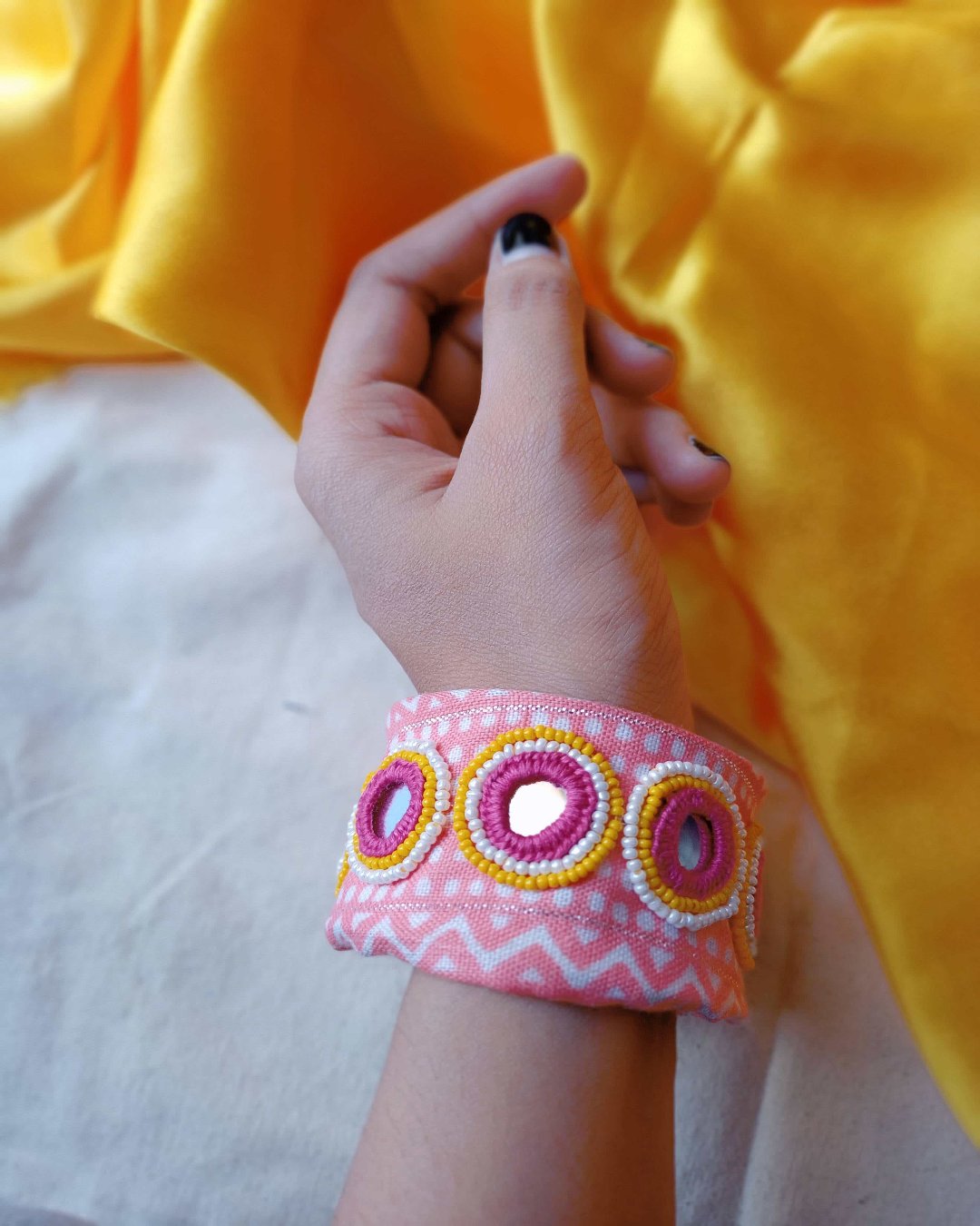 Peach Pink Mirror Kada Bangles