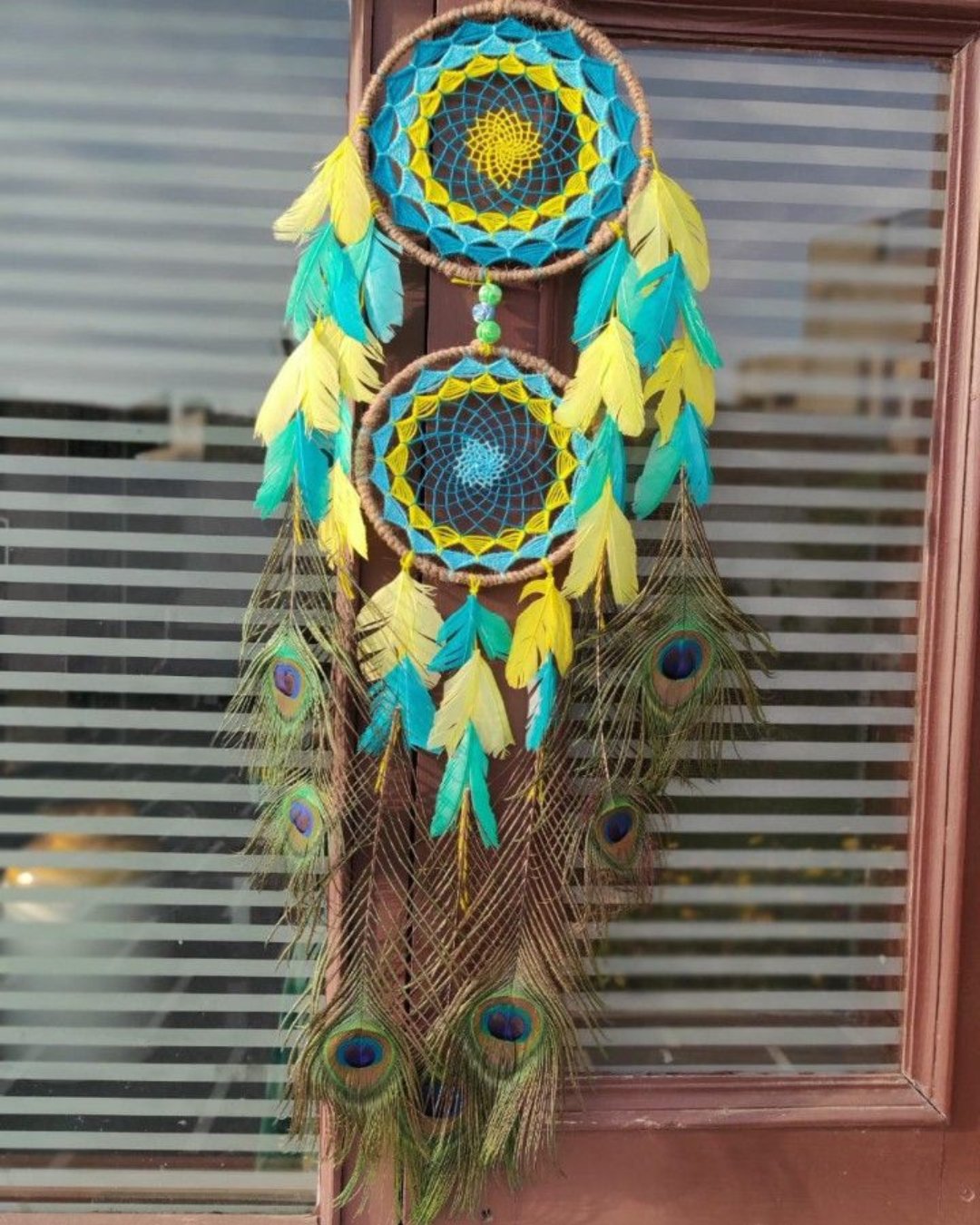 Sea Green-Yellow Peacock Dreamcatcher