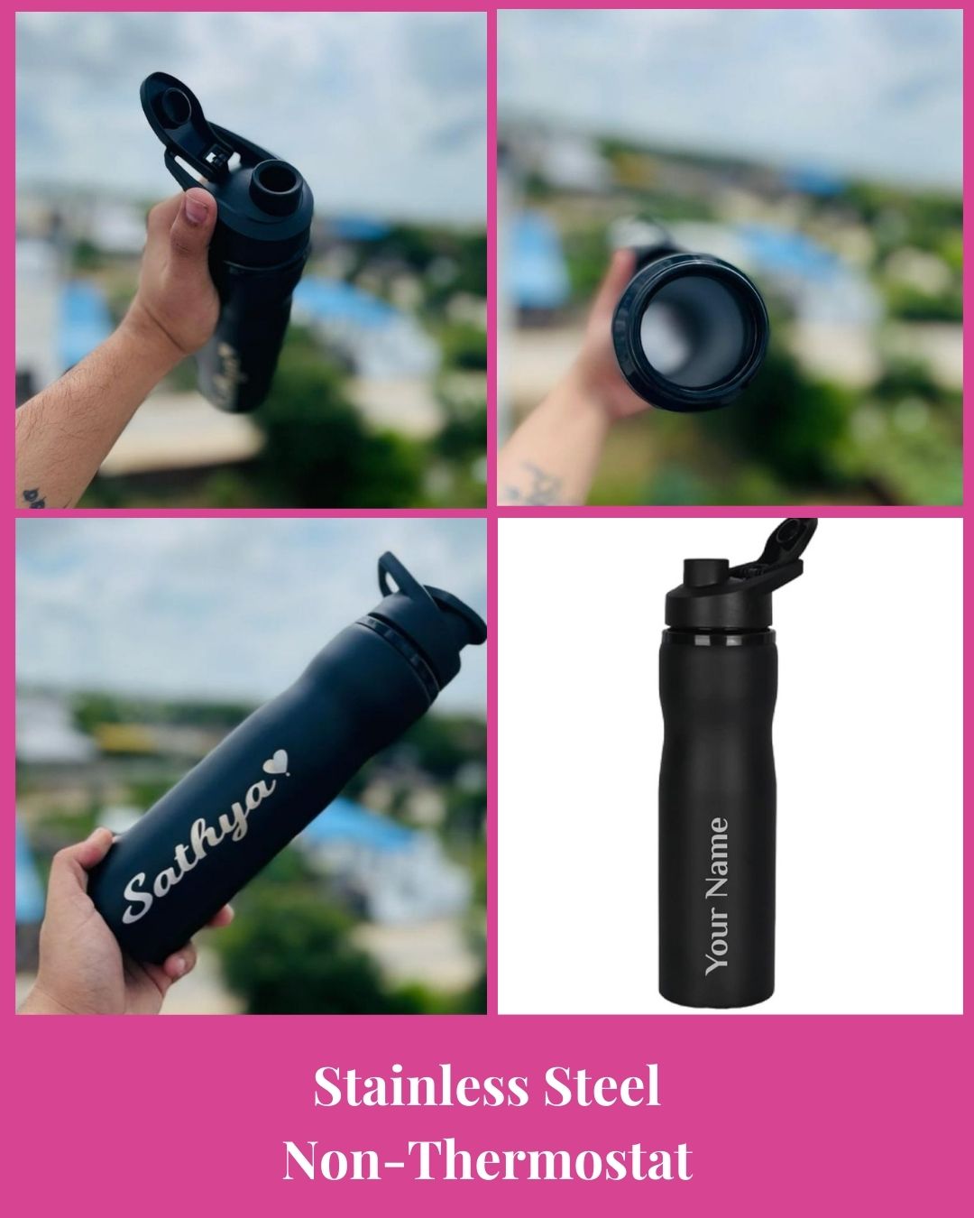 Personalized Black Steel Office & Gym Bottle