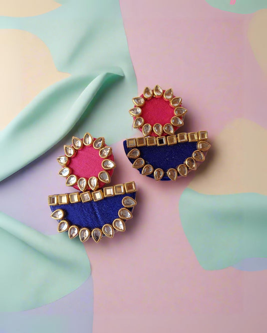 Pink Blue Kundan Earrings