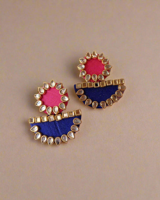 Pink Blue Kundan Earrings