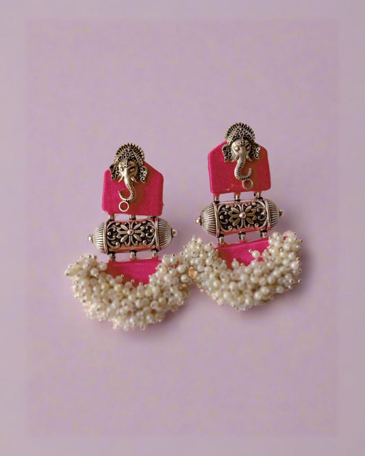 Pink Ganpati beaded earrings