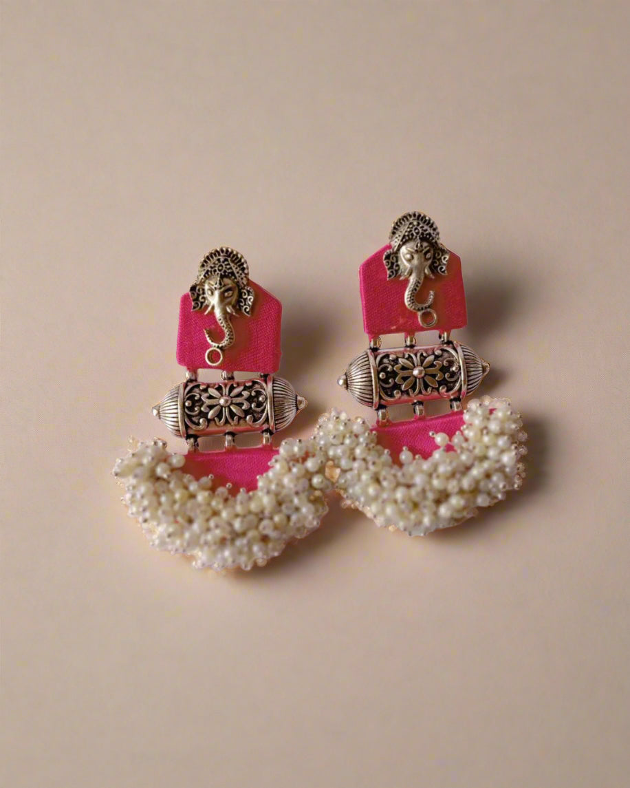 Pink Ganpati beaded earrings