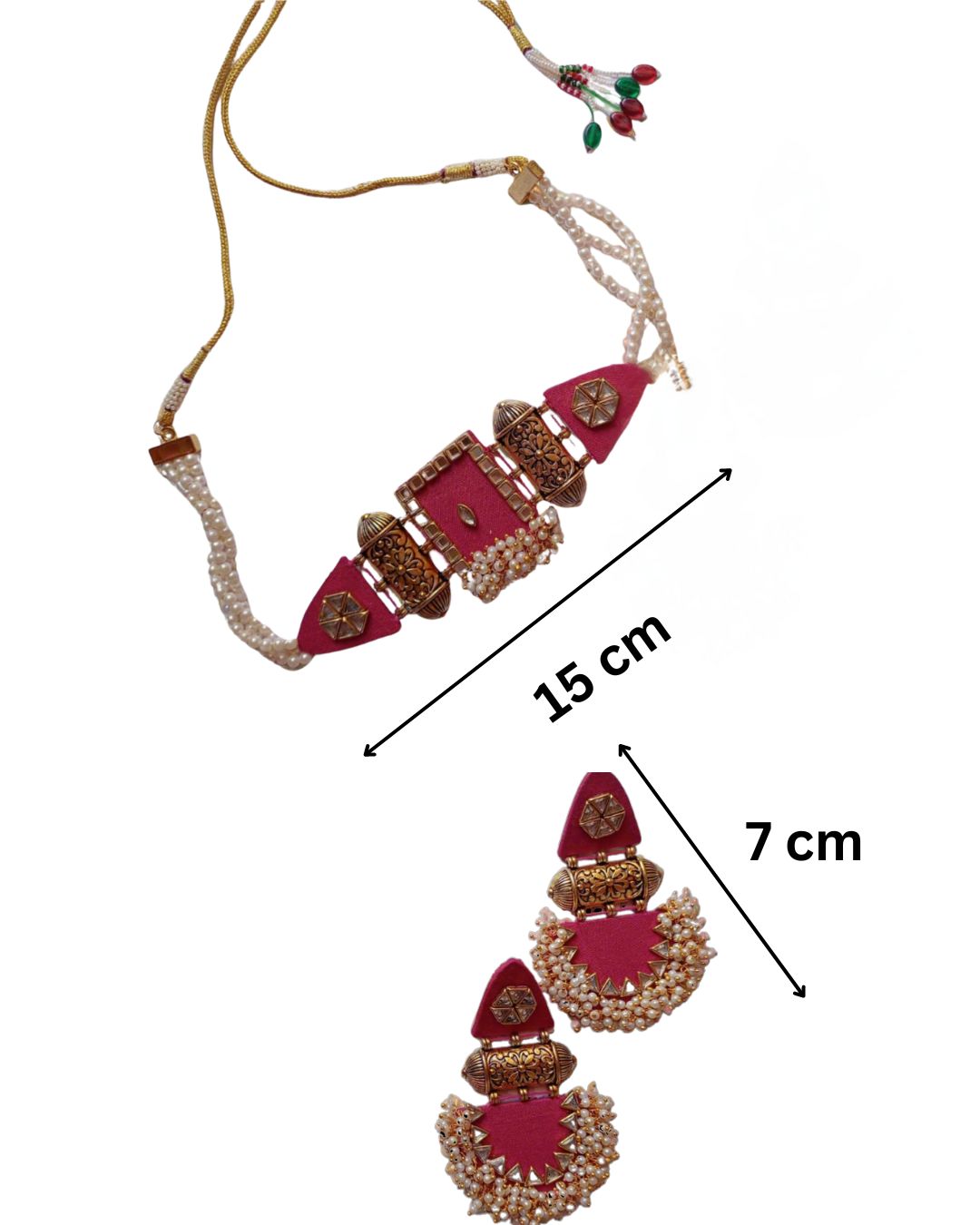 गुलाबी और सुनहरे झुमके और चोकर हार झुमके सेट