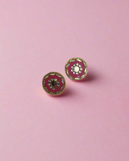 Round multicolor studs with kundan and mirror