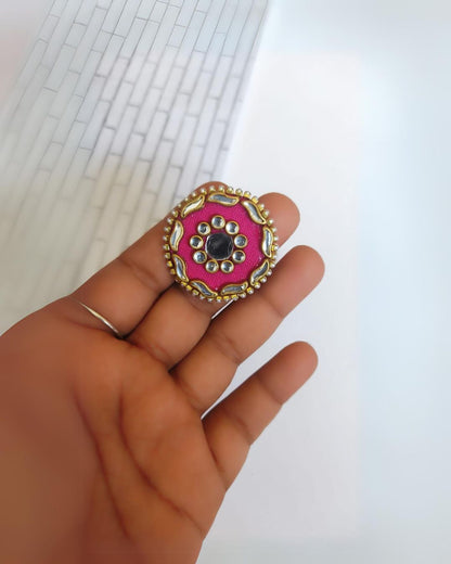 Round multicolor studs with kundan and mirror