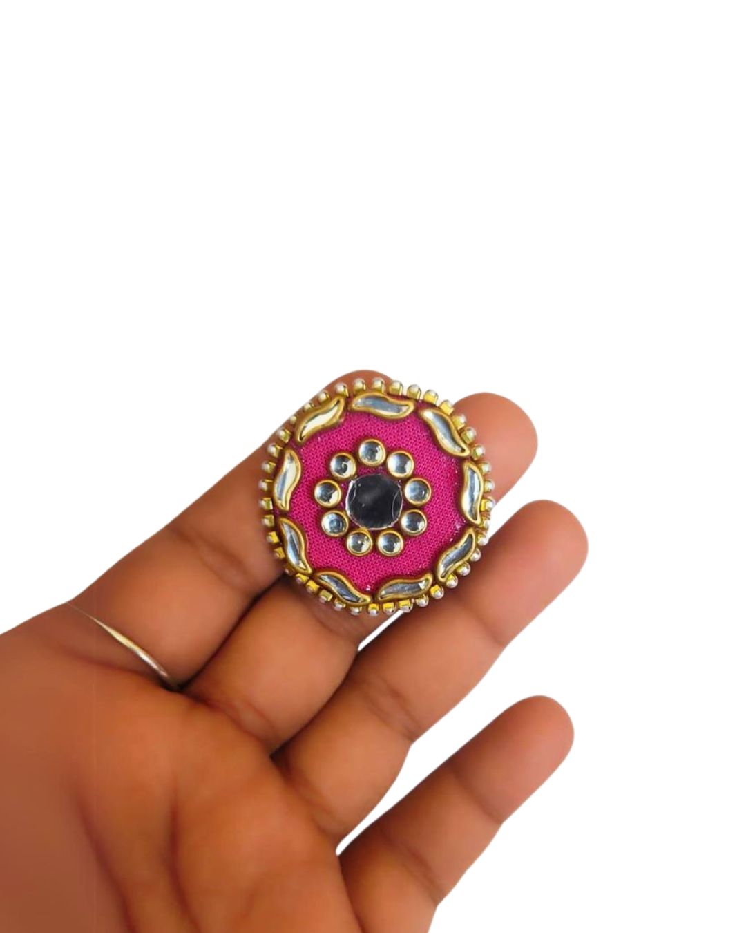 Round multicolor studs with kundan and mirror