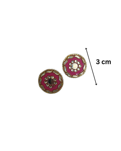 Round multicolor studs with kundan and mirror