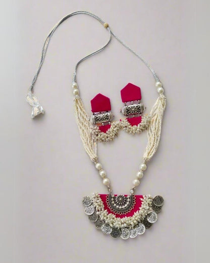 Pink Silver Beaded Set