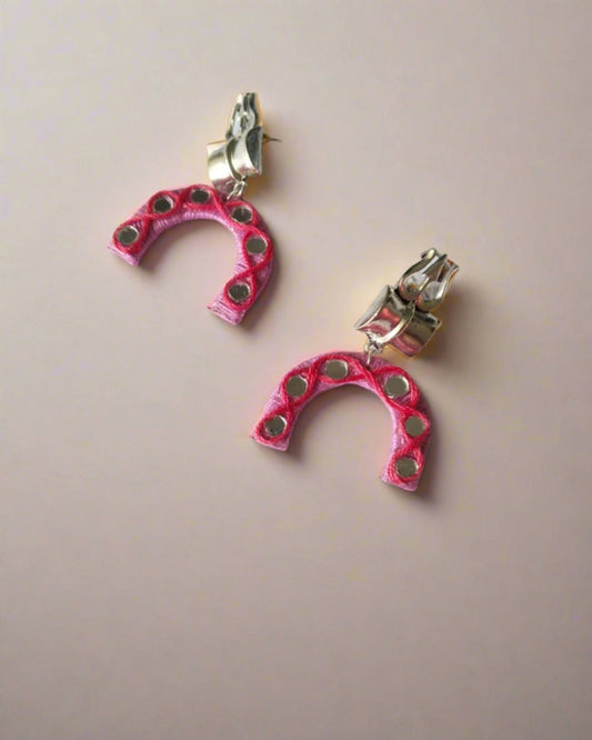 Pink Trishul Thread Earrings