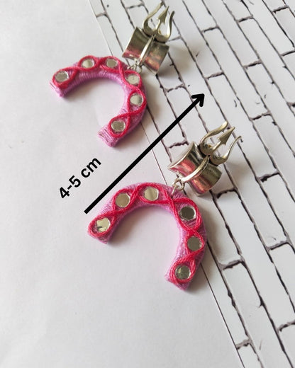 Pink Trishul Thread Earrings