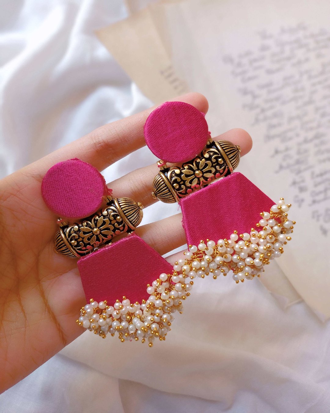 Pink and golden long jhumka