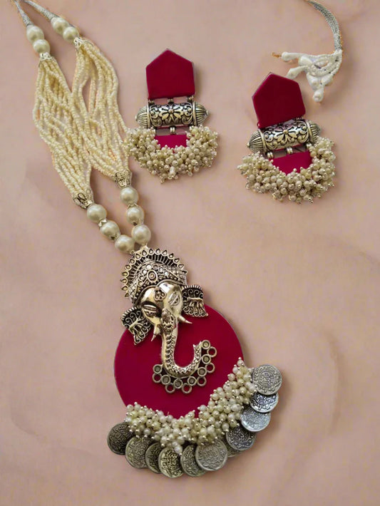 Ganpati Pearl Necklace Set