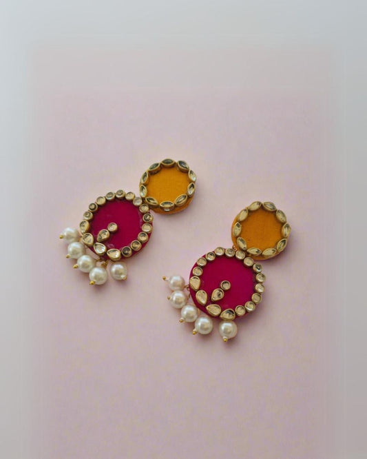 Pink and yellow drop earrings