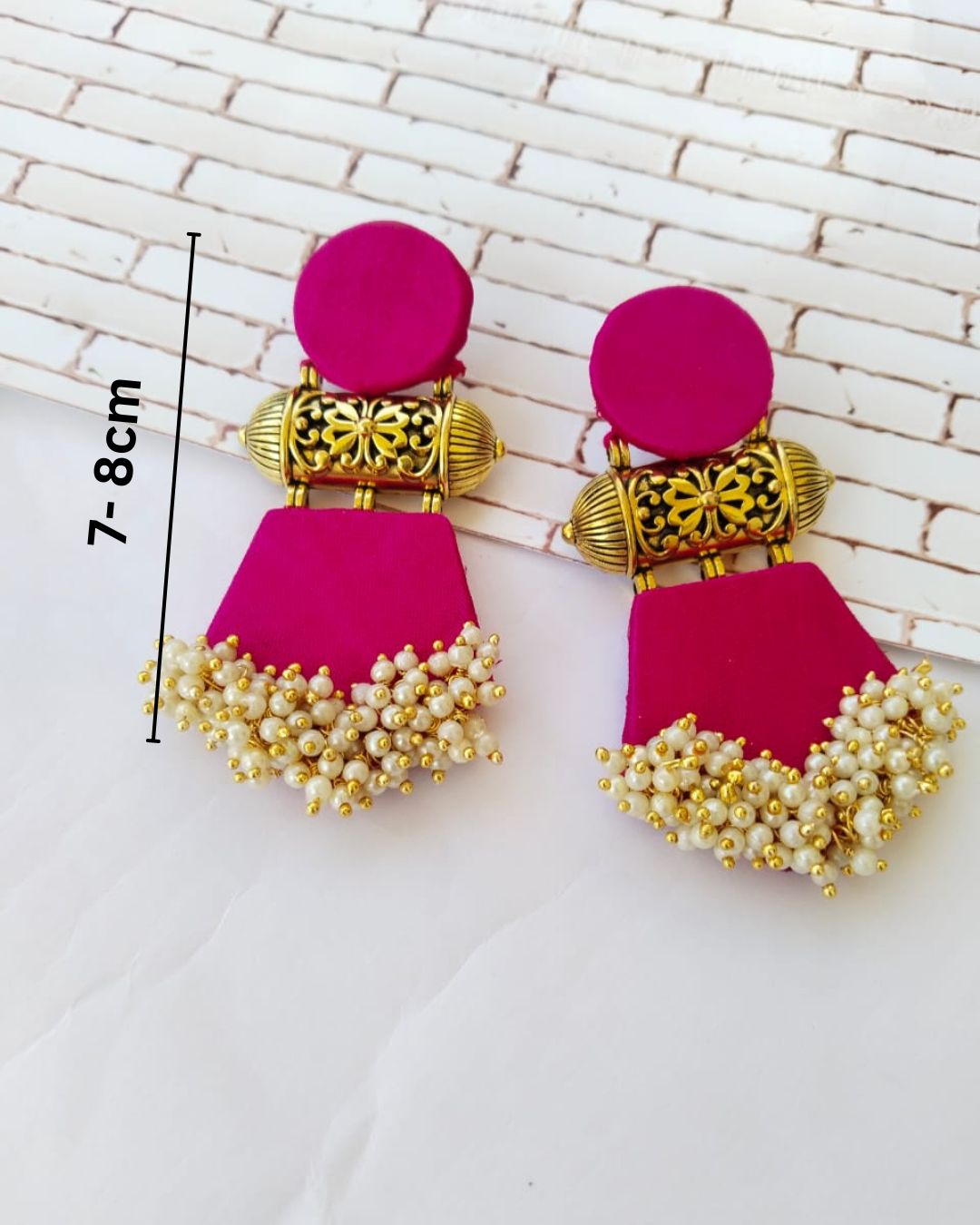 Rainvas Pink and golden beaded long jhumka earrings
