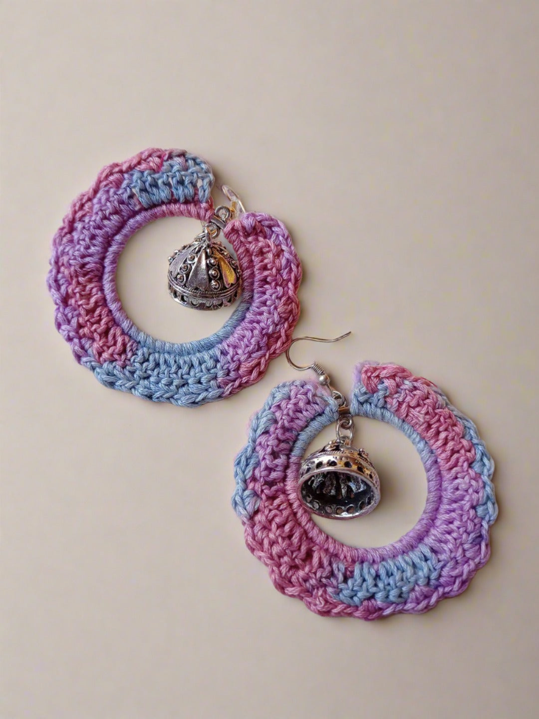 Rainvas Pink ombre and silver crochet hoops earrings