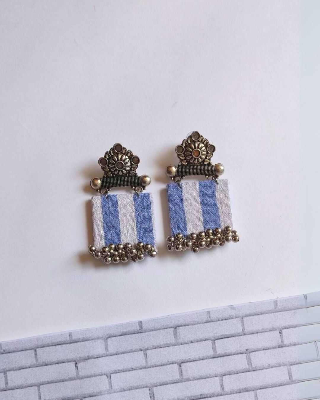 Blue & white oxidized earrings