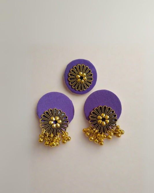 Purple Gold Stud Earrings & Ring Set