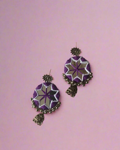 Mirror crochet colorful silver jhumka earrings