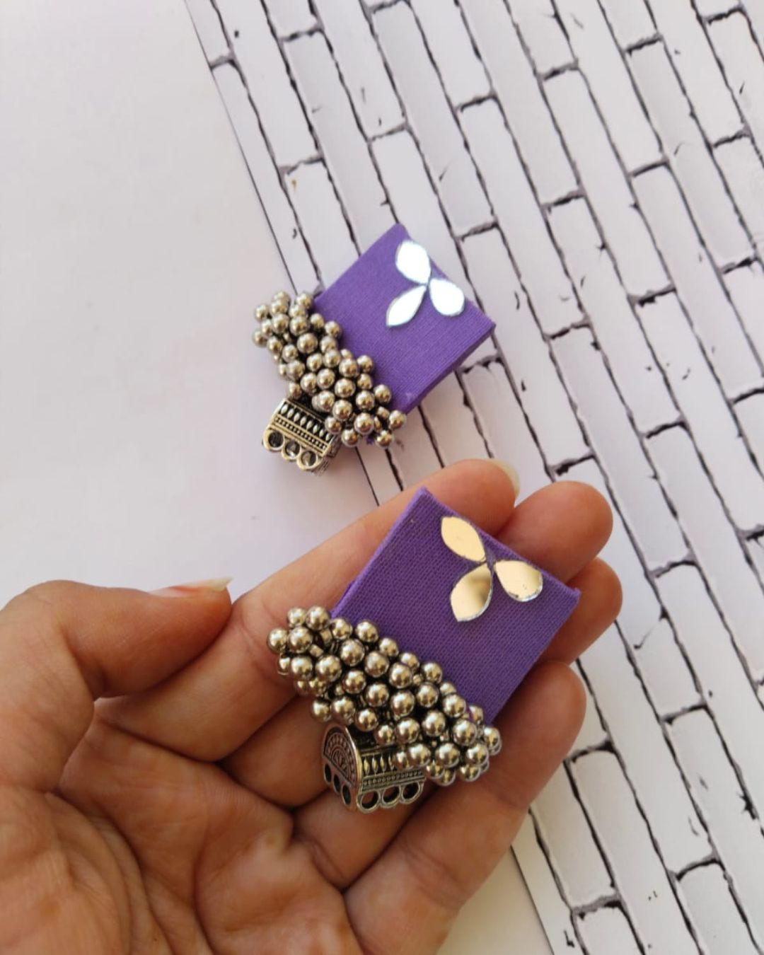 Purple mirror square earrings