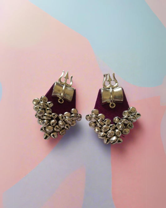 Rainvas Purple trishul earrings with ghungroos
