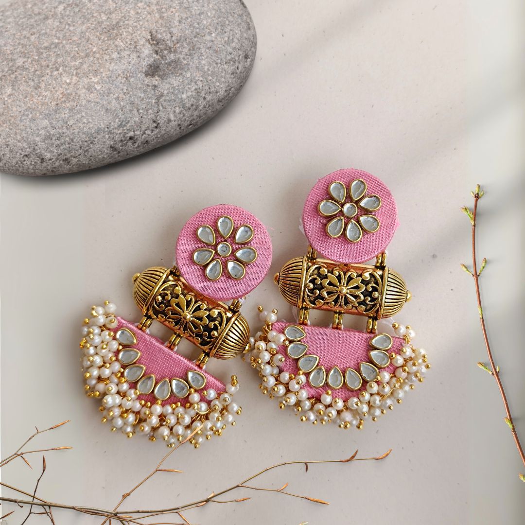Rainvas Baby pink and golden necklace and earrings fabric set
