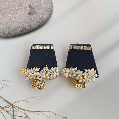 Rainvas Black and golden beaded jhumka earrings