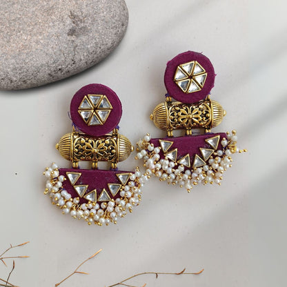 Rainvas Maroon wine kundan pearls traditional earrings