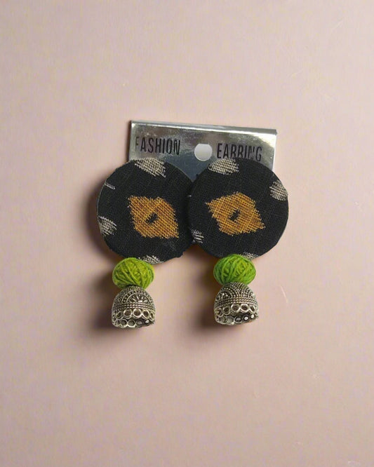 Rainvas Green and black printed mini jhumka earrings for women