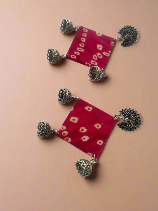 Rainvas Pink bandhani fabric jhumka earrings for women