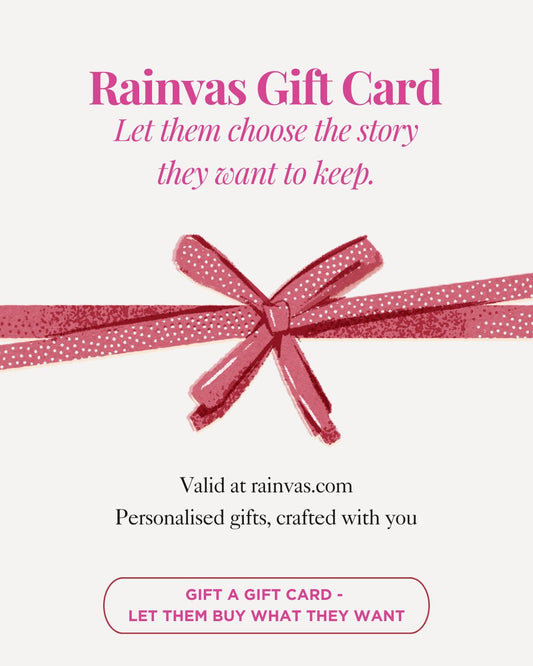Rainvas gift card with a pink bow on a white background