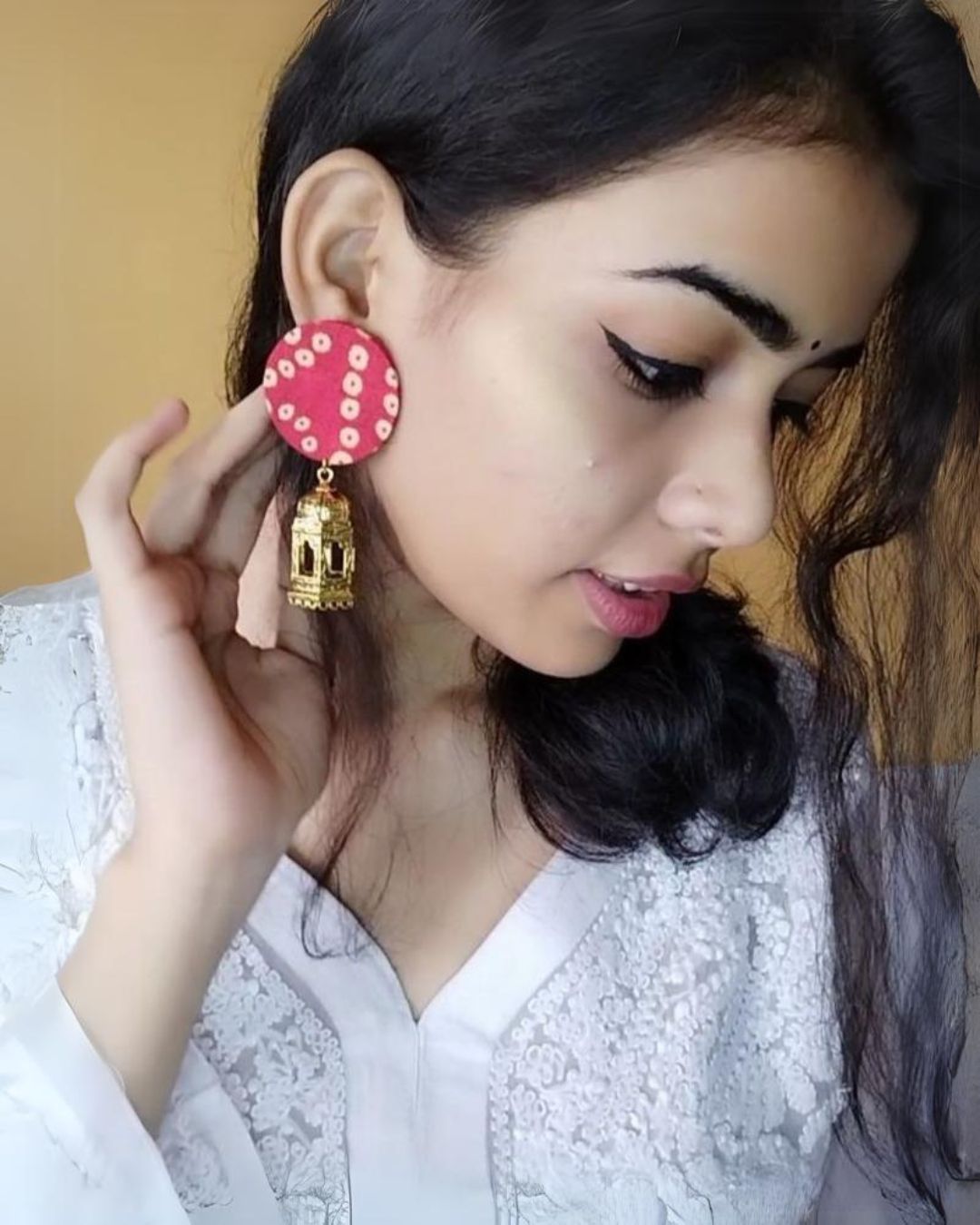 Red Bandhani & Golden Jhumkas