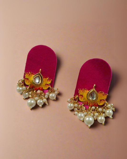 Rainvas Red lotus pearls studs earrings for women