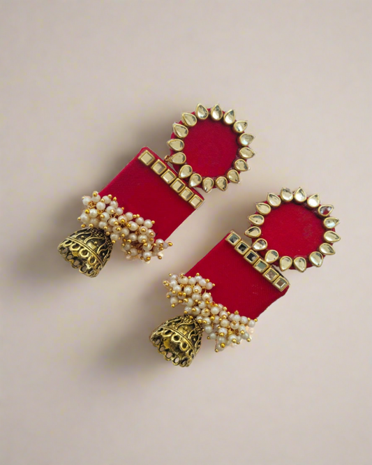 Red rectangular kundan jhumka