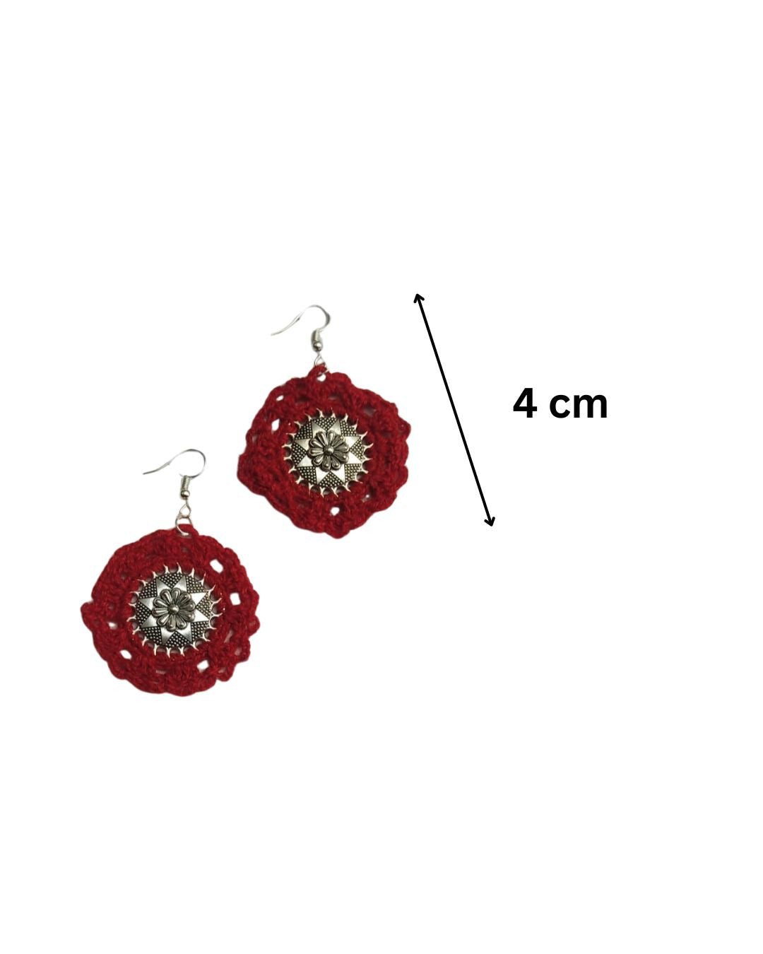 Red Silver Crochet Hoops