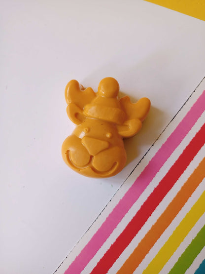 Reindeer shaped orange soap with multicolor base