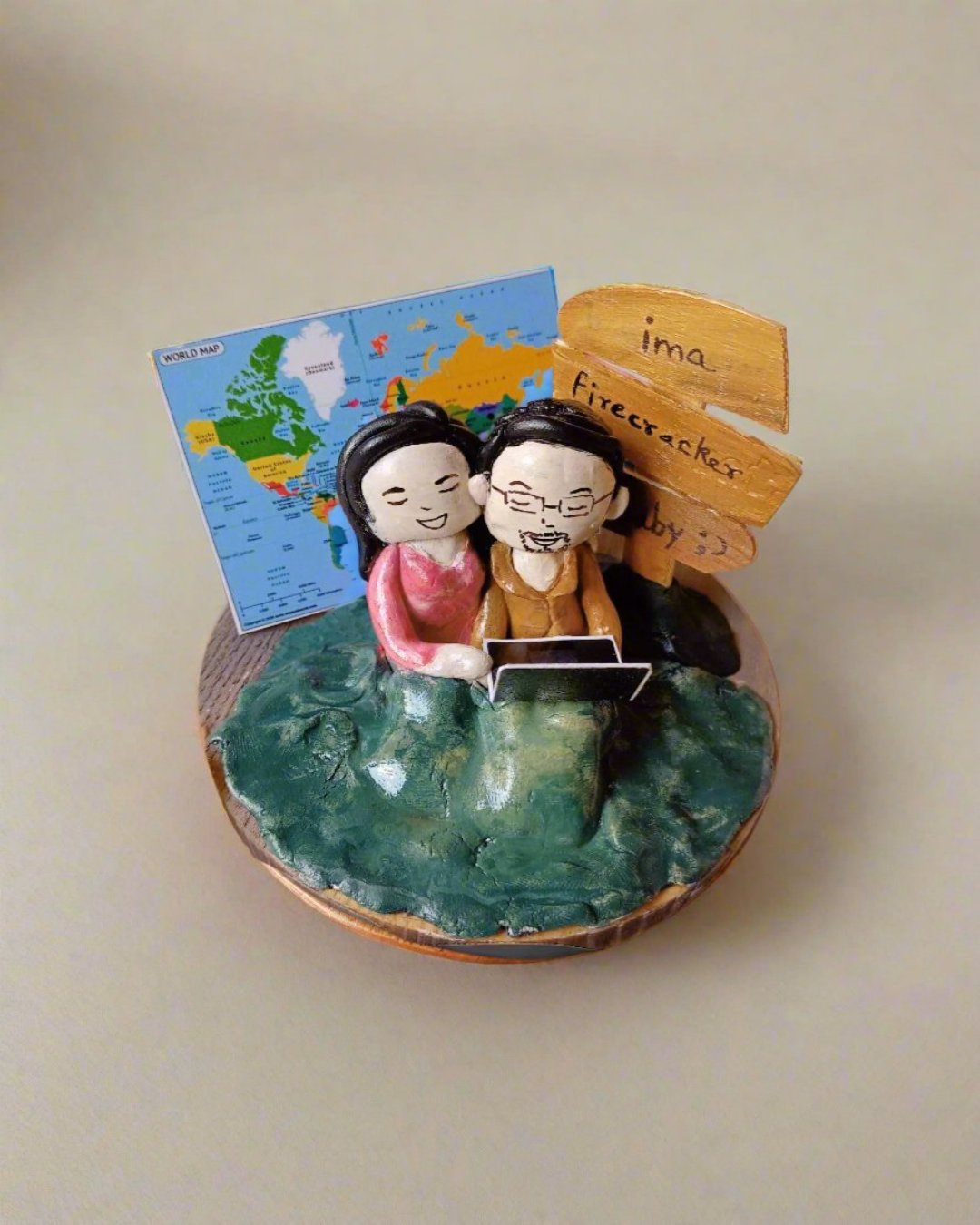 Happy couple miniature clay table top