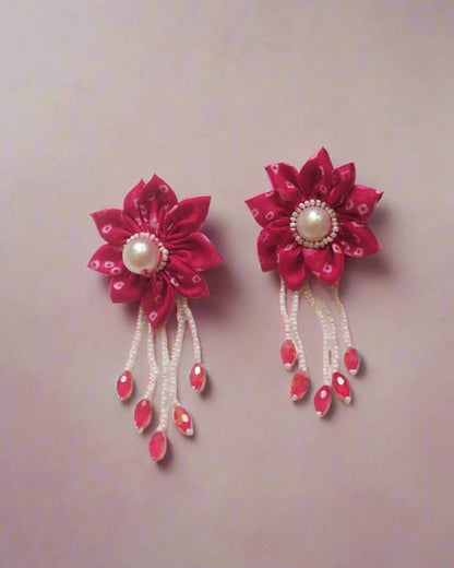 Rose Pink Fabric Latkan Earrings