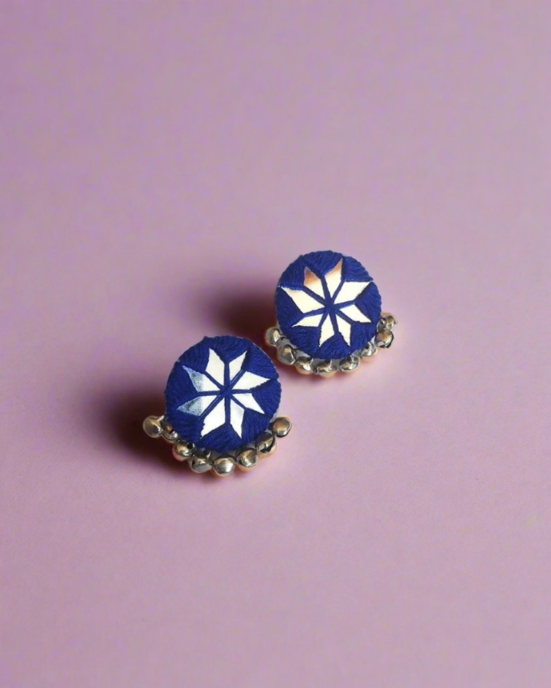 Royal Blue Round Mirror Shell Studs