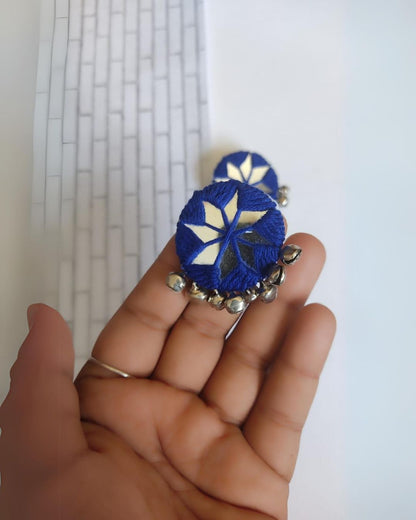 Royal Blue Round Mirror Shell Studs