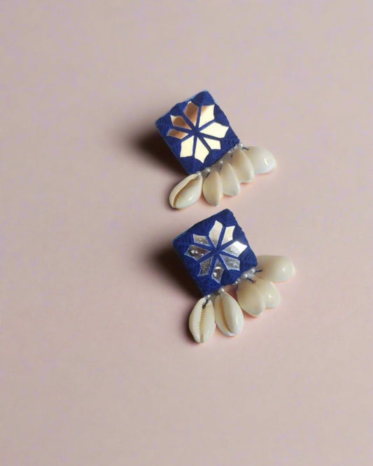 Royal Blue Square Mirror Shell Studs