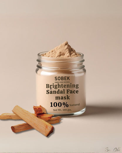 Sobek naturals sandal face mask on brown backdrop with sandalwood around it